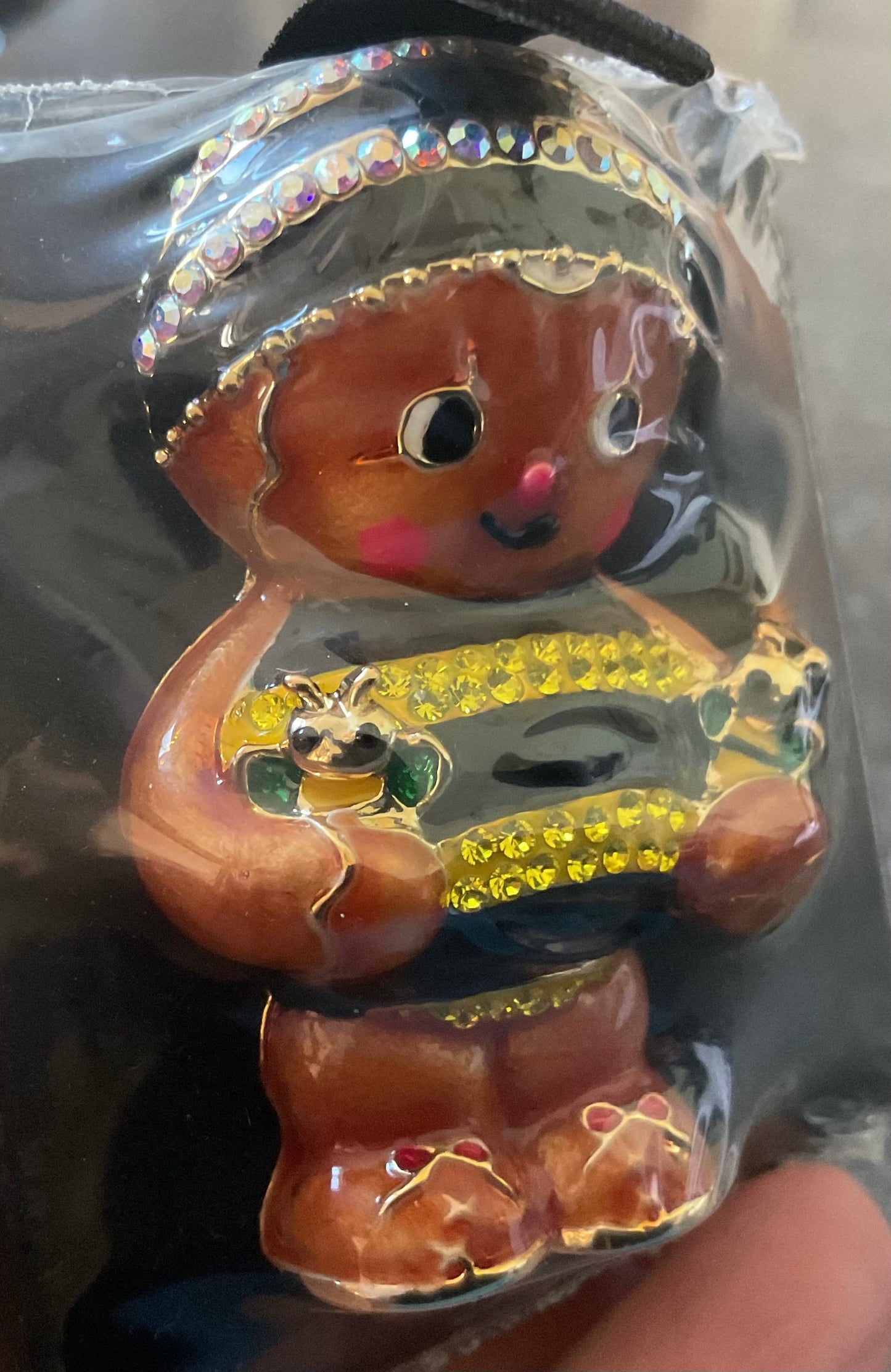 Butler and Wilson enamel and crystal Gingerbread Man brooch gold tone sealed in original box