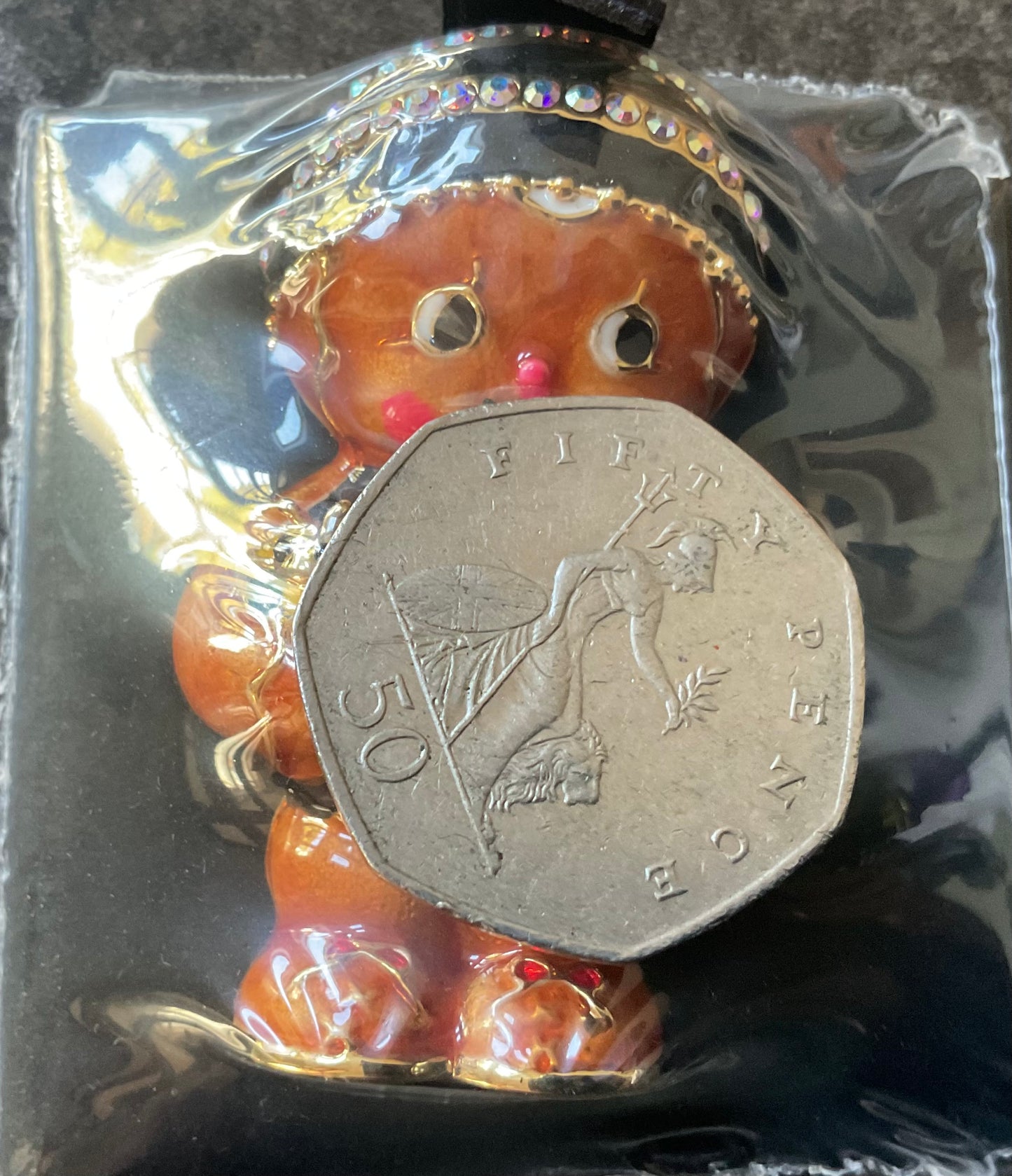Butler and Wilson enamel and crystal Gingerbread Man brooch gold tone sealed in original box