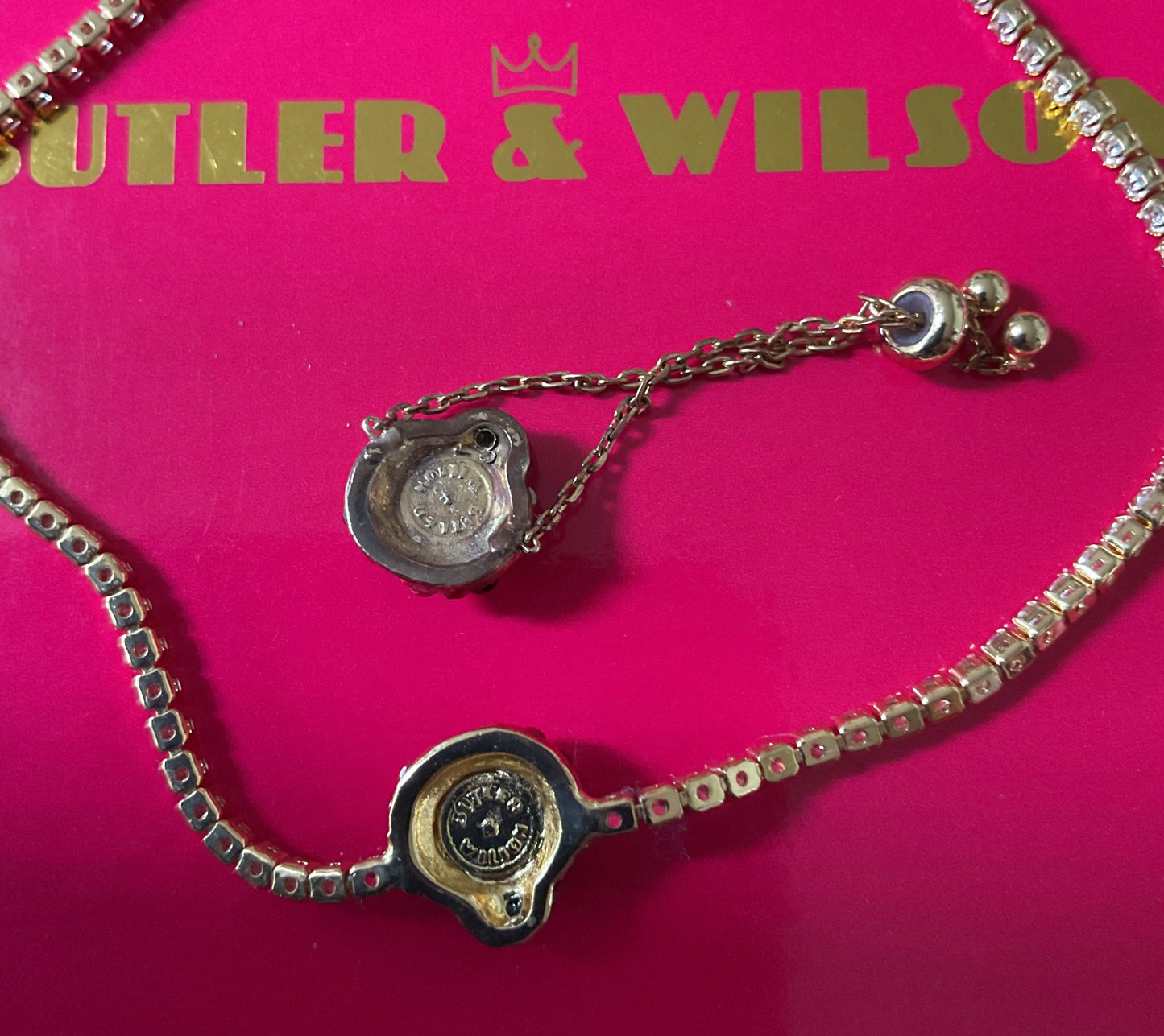 Butler and Wilson Adjustable friendship Ladybird bracelet and ring set with red and black crystals in box