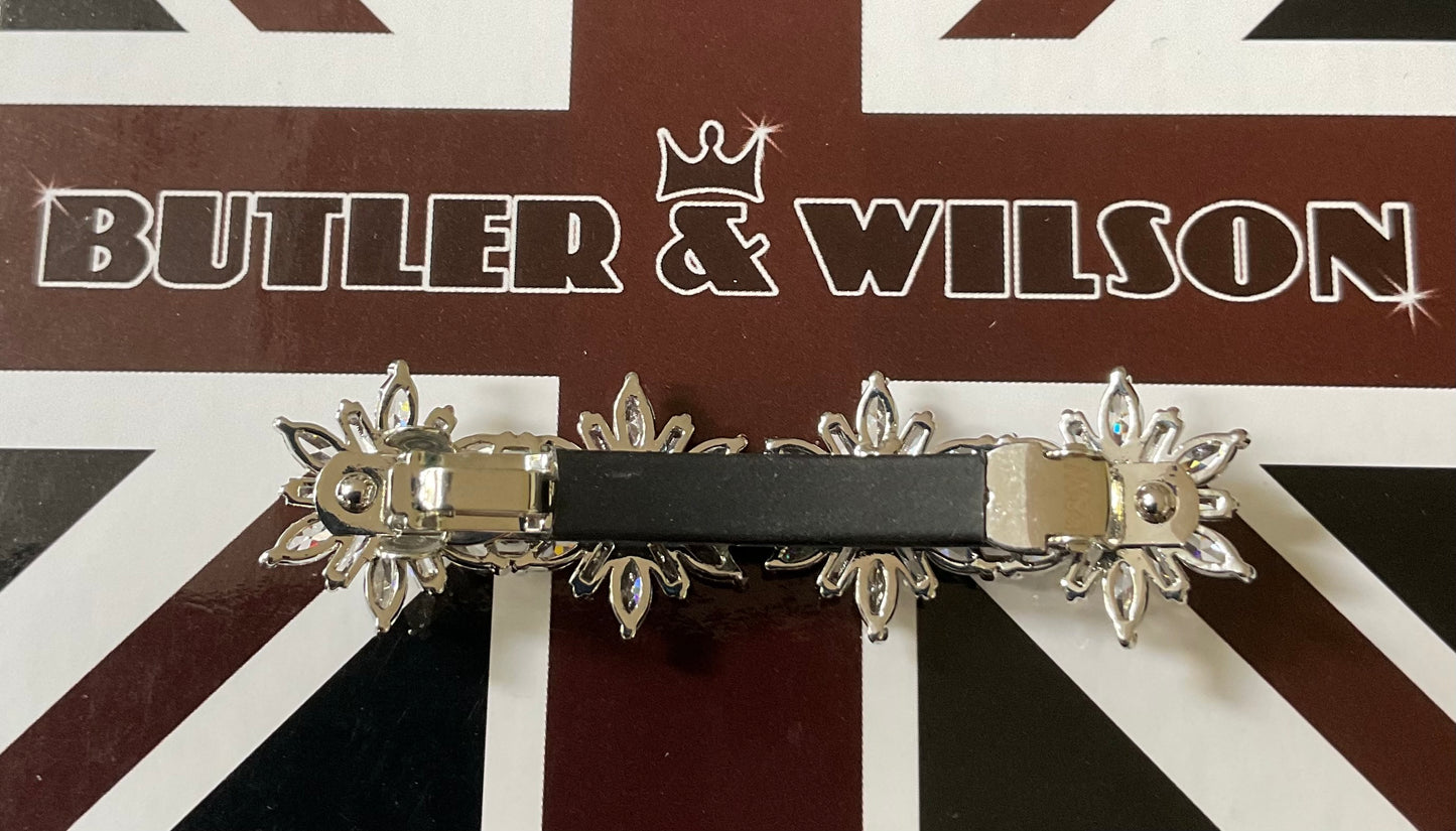 Butler and Wilson Crystal Floral Cluster Hair Clip jewellery in silver tone with Butler and Wilson box
