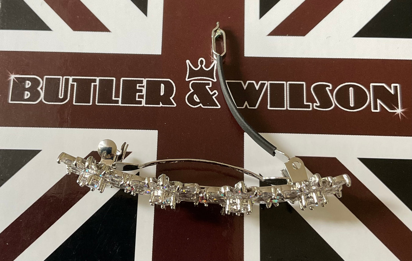Butler and Wilson Crystal Floral Cluster Hair Clip jewellery in silver tone with Butler and Wilson box
