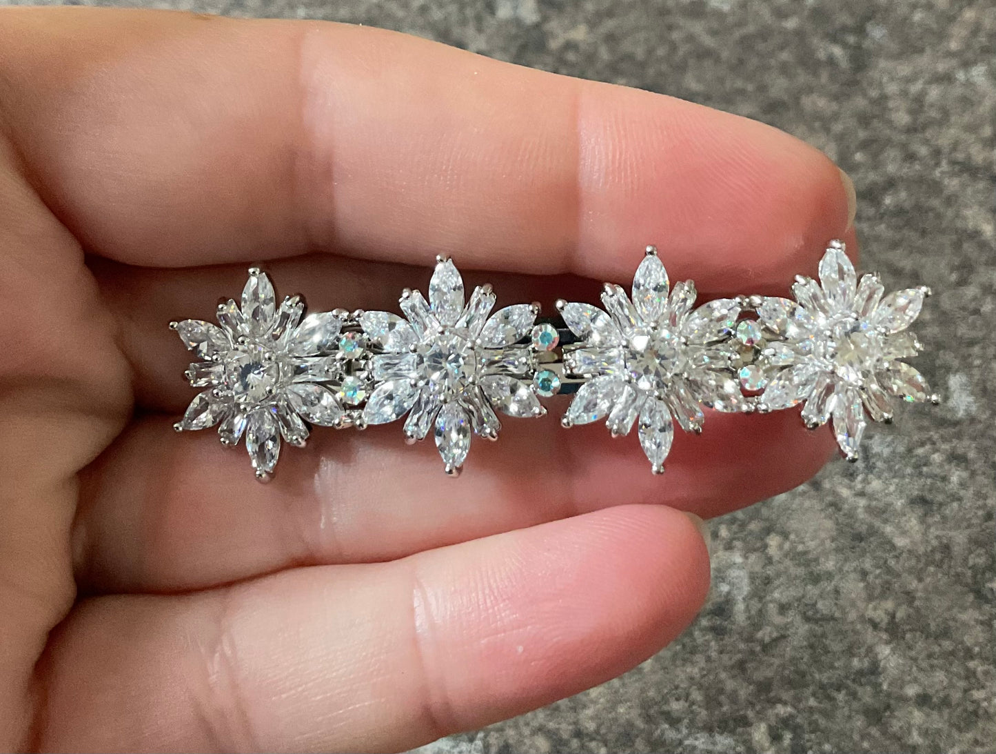Butler and Wilson Crystal Floral Cluster Hair Clip jewellery in silver tone with Butler and Wilson box