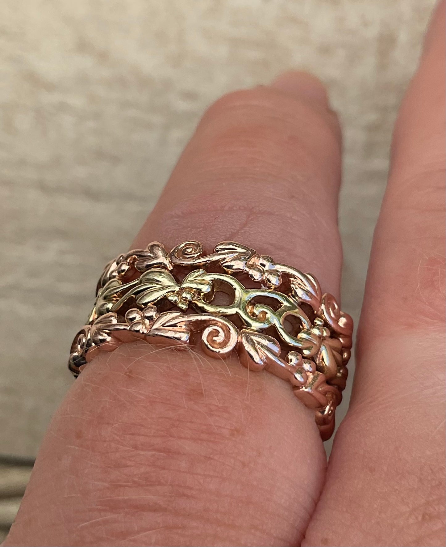 Clogau 9ct Tree of Life wide triple row ring size N1/2 yellow and rose gold 7.16g