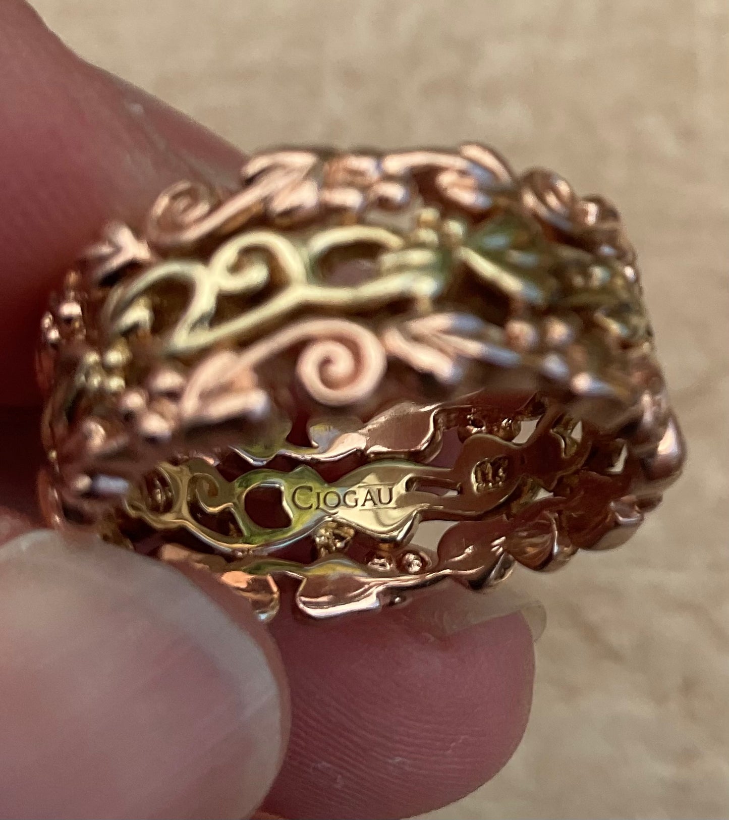 Clogau 9ct Tree of Life wide triple row ring size N1/2 yellow and rose gold 7.16g