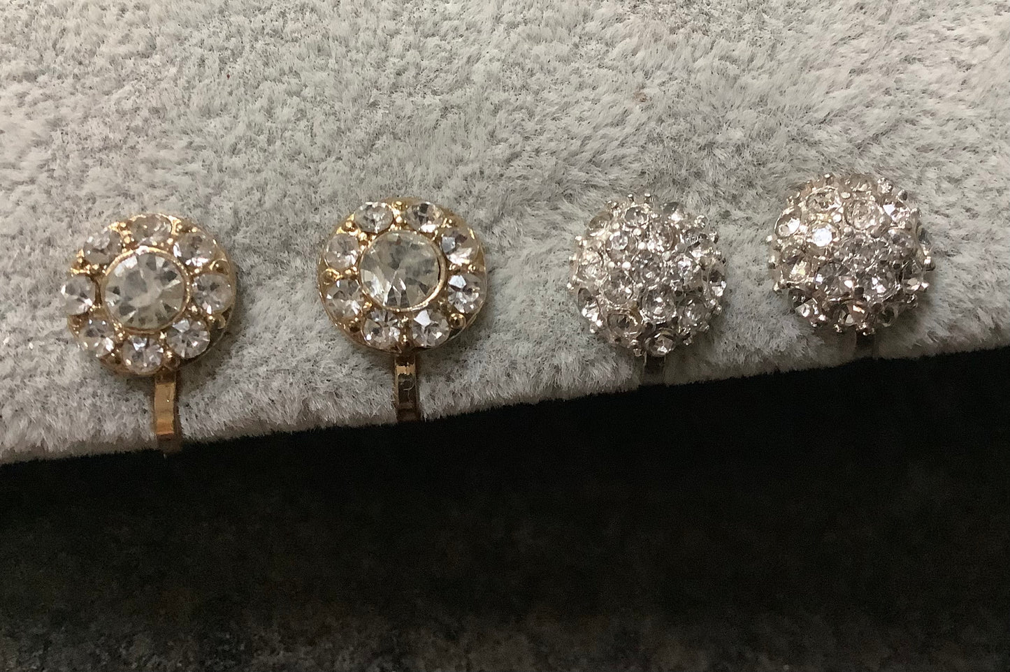 2 x vintage silver and gold tone diamanté stud clip on earrings