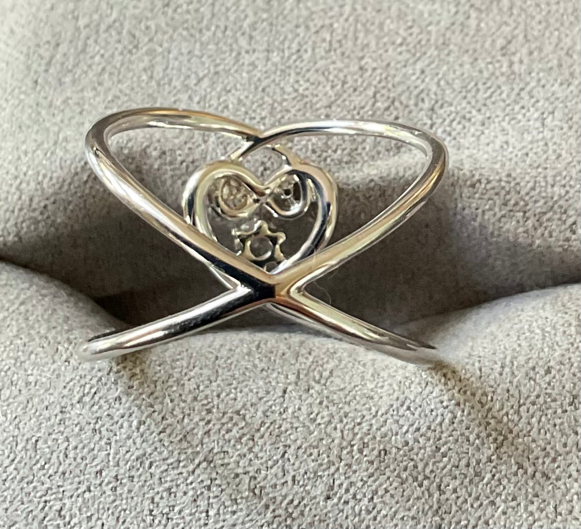 Clogau Love Knots natural zircon ring size P silver and rose gold Rare
