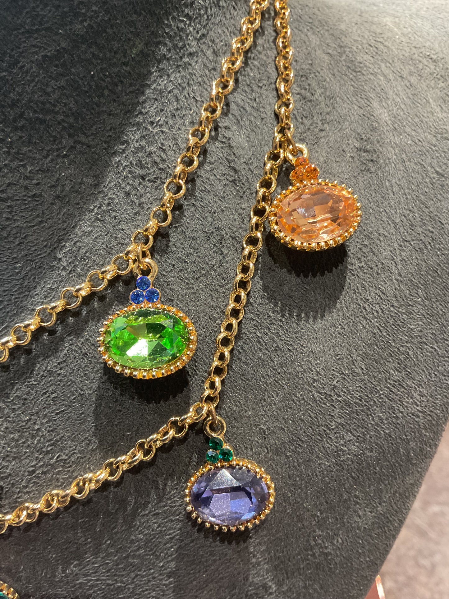 Butler and Wilson Multicoloured Crystal Jewel drop double row choker necklace in gold tone