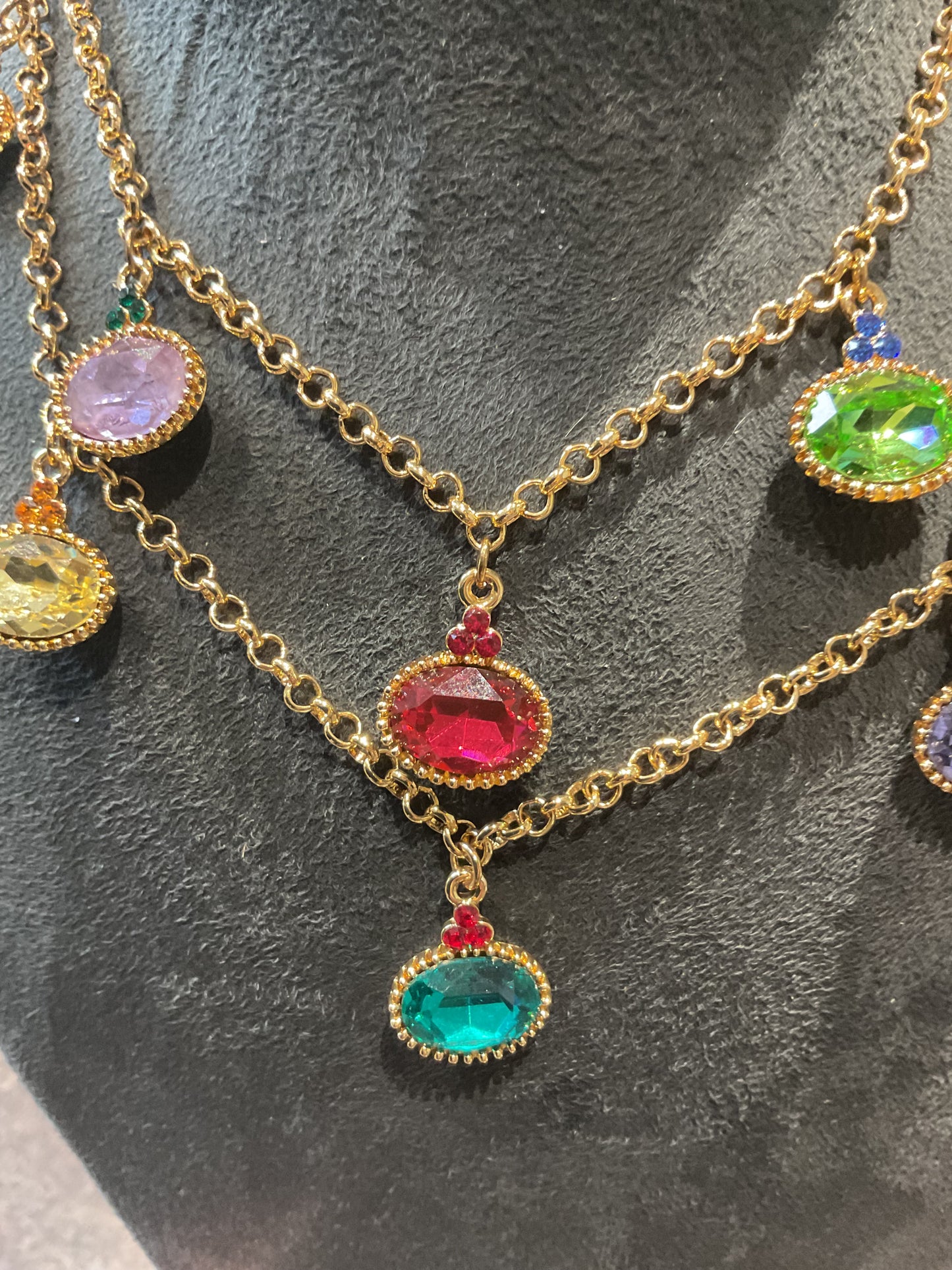 Butler and Wilson Multicoloured Crystal Jewel drop double row choker necklace in gold tone