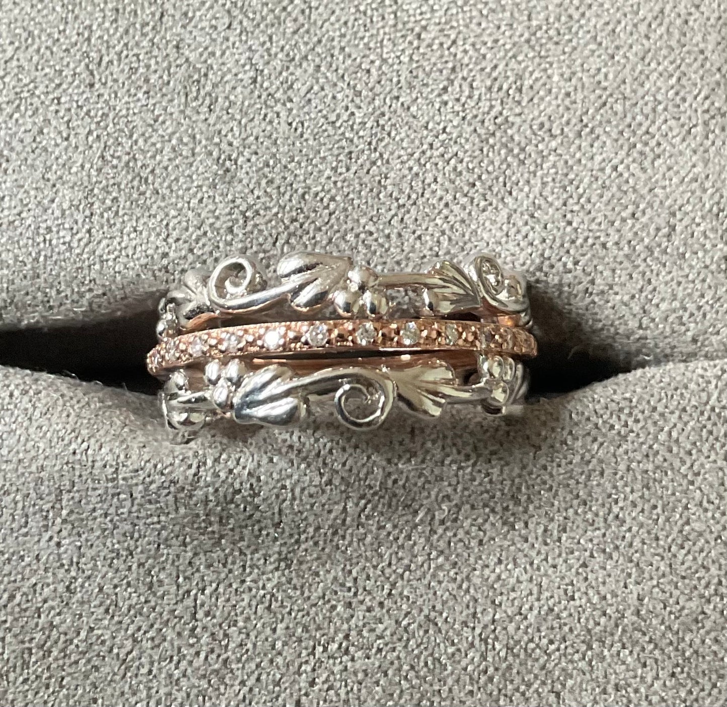 Clogau Am Byth Diamond ring size J silver and rose gold RRP £500