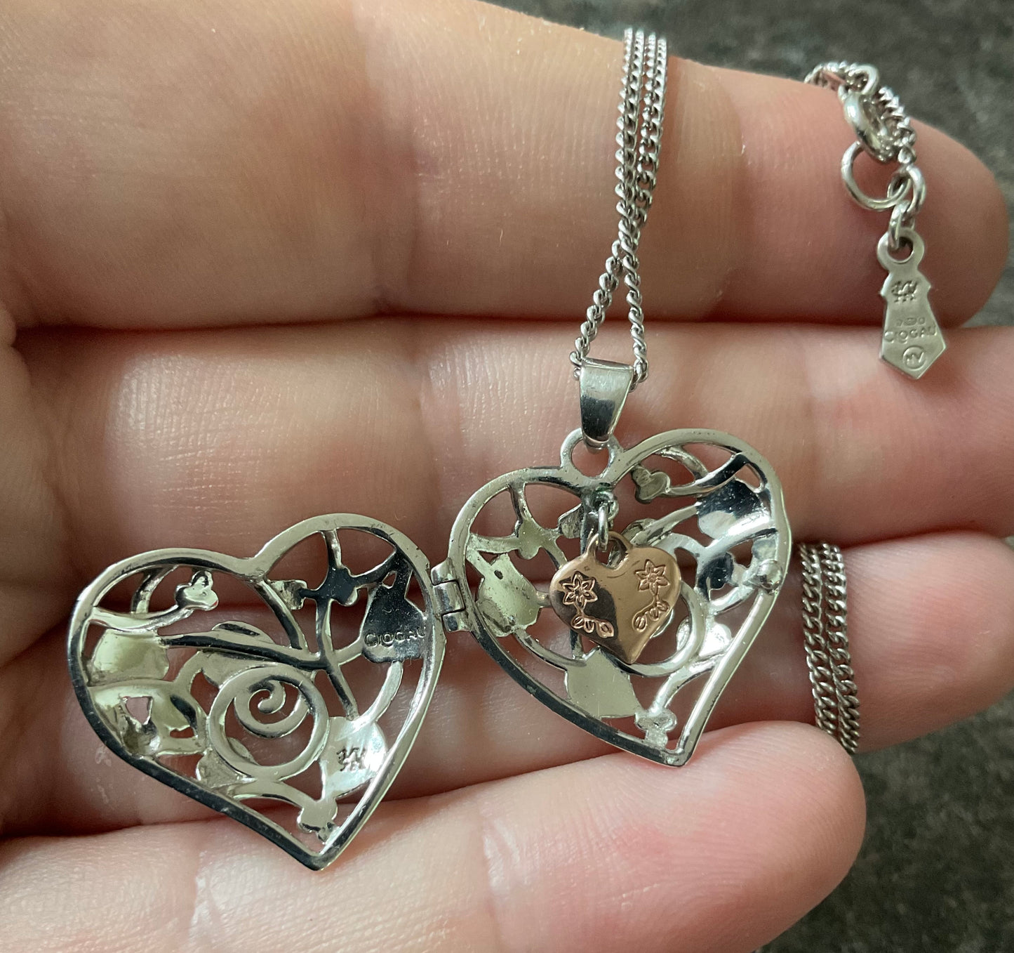 Clogau Hanging Heart Tree of Life Locket Pendant necklace 18” silver and rose gold