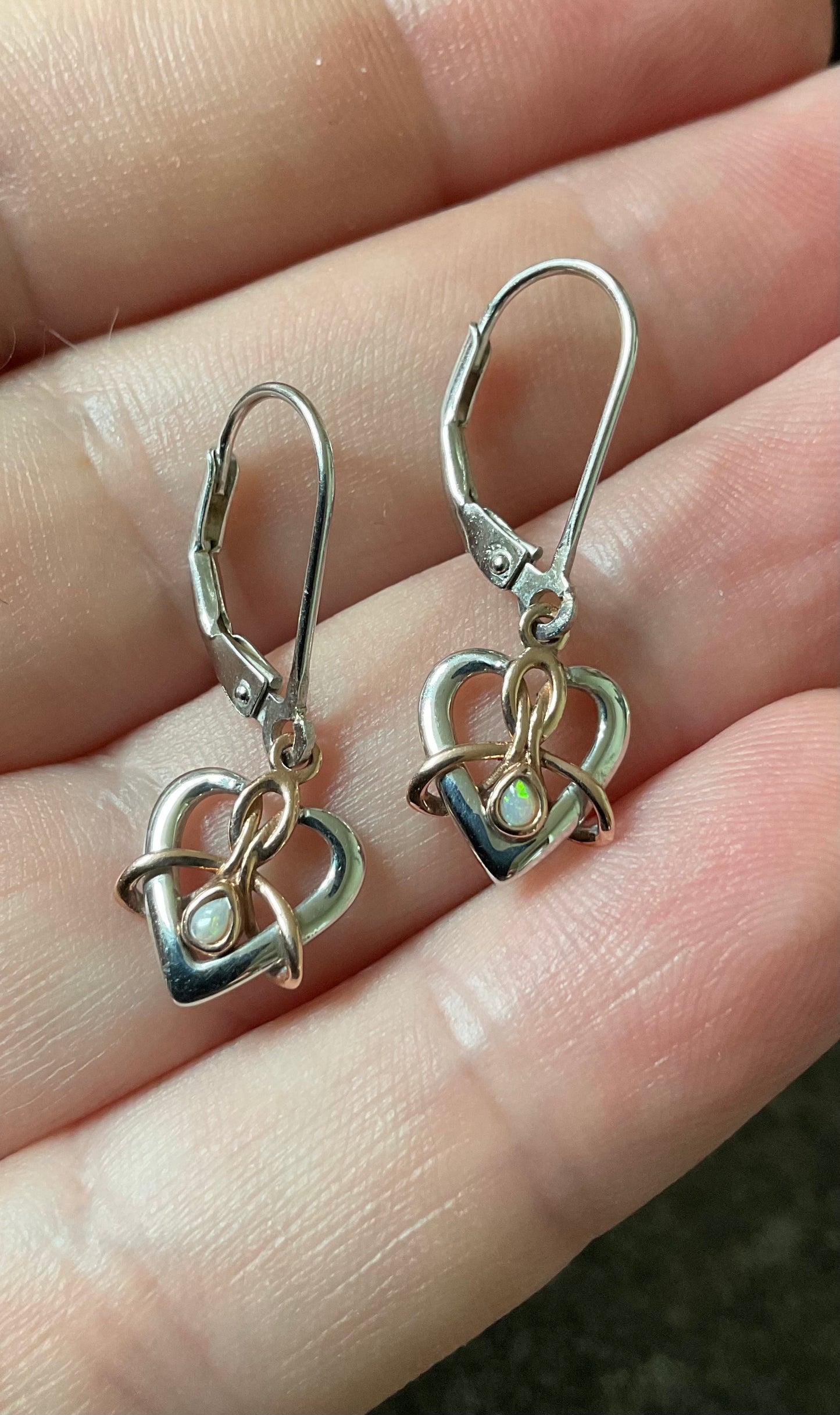 Clogau Forever Yours Dwynwen Opal heart drop lever back earrings in 925 silver and 9ct rose gold