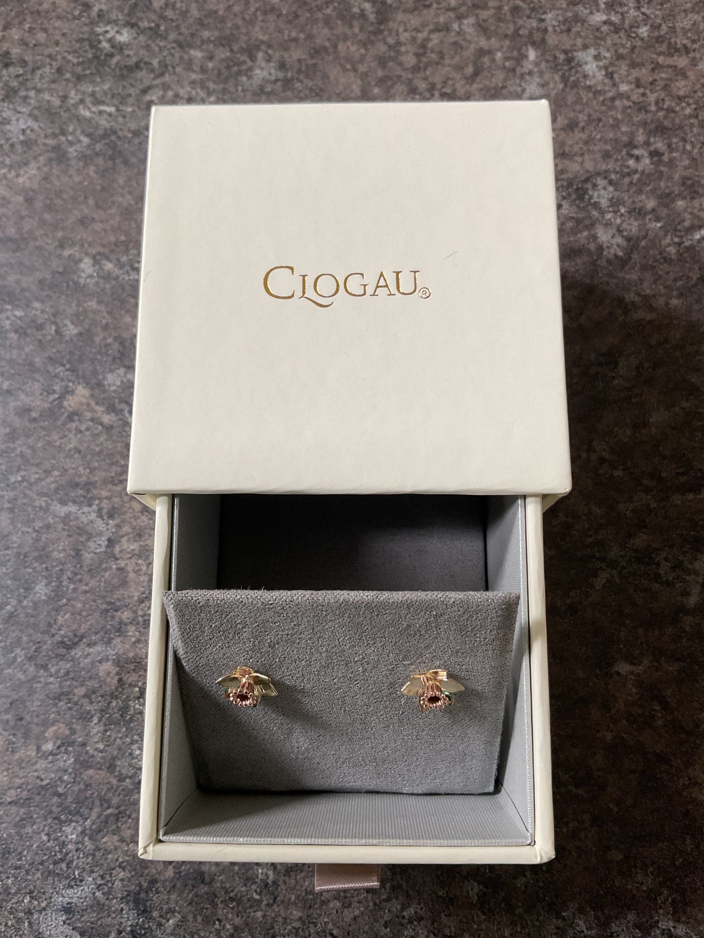 Clogau 9ct Welsh Daffodil stud earrings in yellow and rose gold 1cm RRP £250
