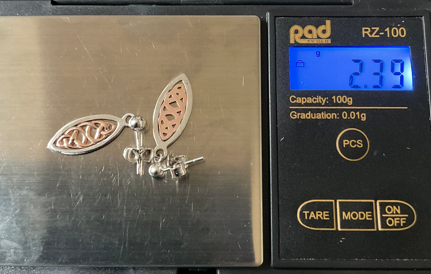 Clogau Queen Eleanor elliptical drop earrings in 925 sterling silver and 9ct rose gold