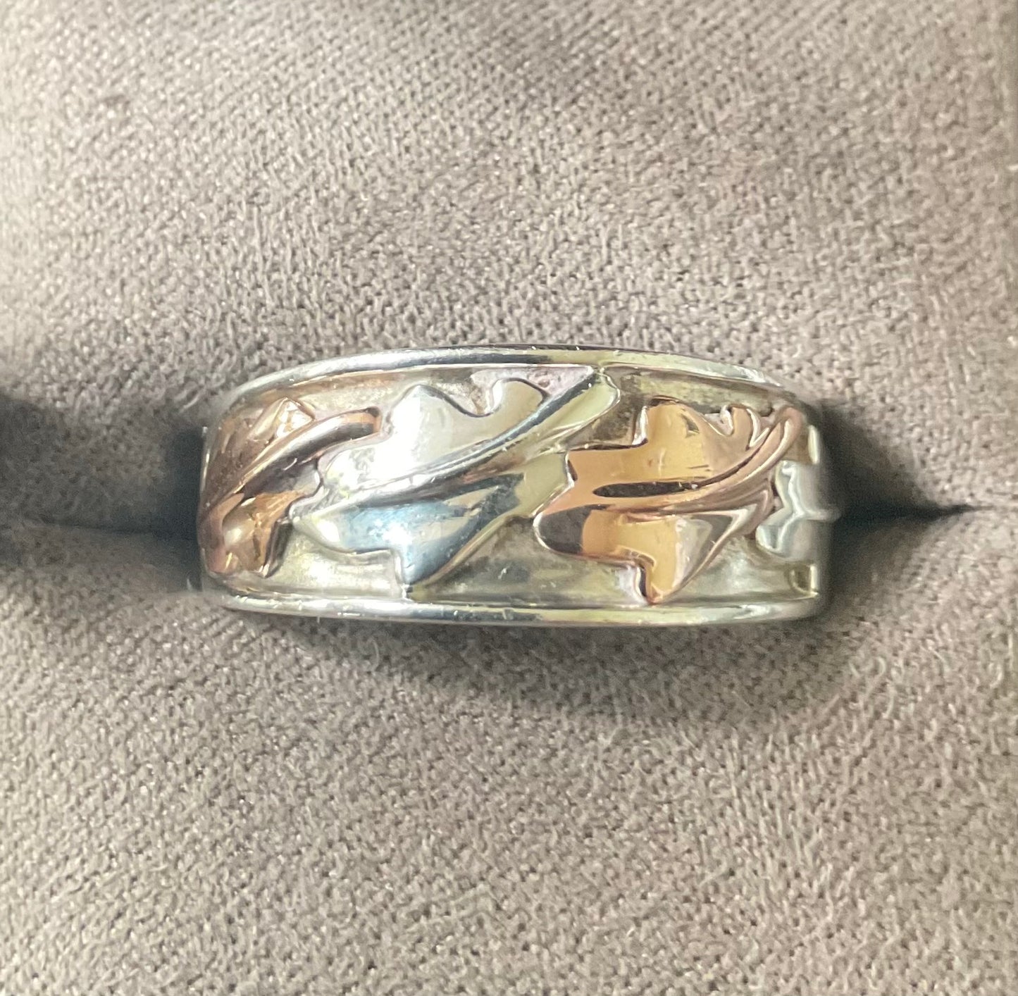 Unisex Clogau Royal Oak wide inlay band ring size R silver and rose gold 6.78g