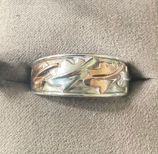 Unisex Clogau Royal Oak wide inlay band ring size R silver and rose gold 6.78g