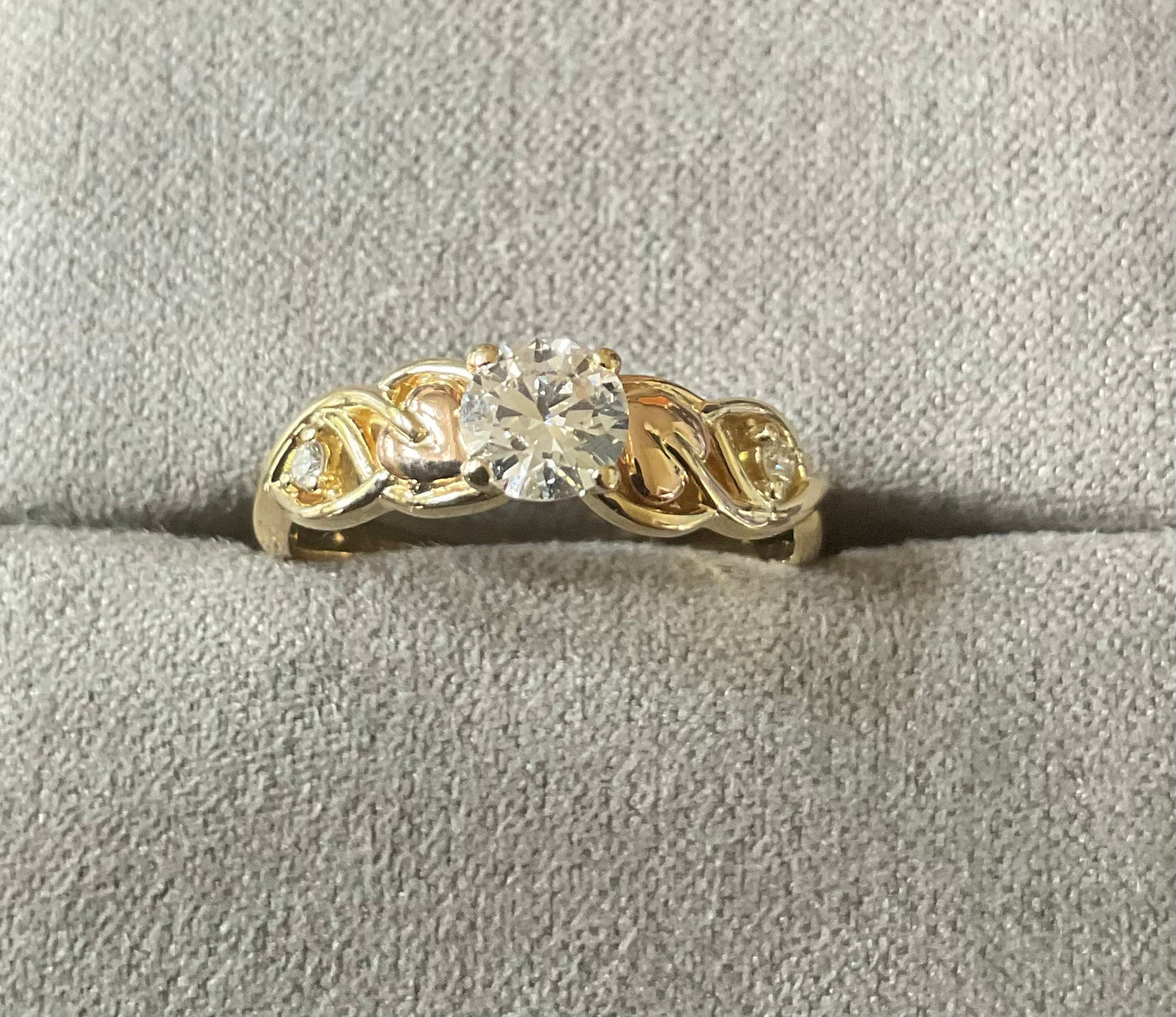 Clogau 18ct Fairtrade gold engagement ring with 0.5ct Lab grown Diamond size O yellow and rose gold RRP £2070
