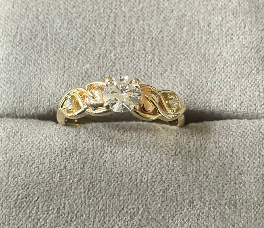 Clogau 18ct Fairtrade gold engagement ring with 0.5ct Lab grown Diamond size O yellow and rose gold RRP £2070
