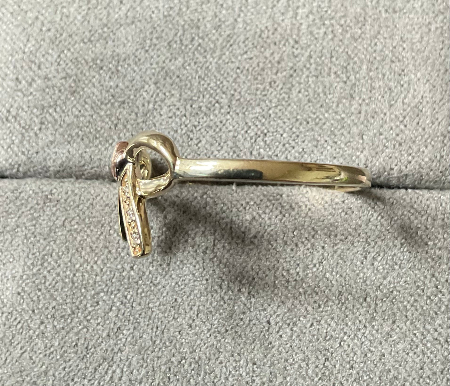 Clogau 9ct Diamond Tree of Life Bow ring in yellow and rose gold size T