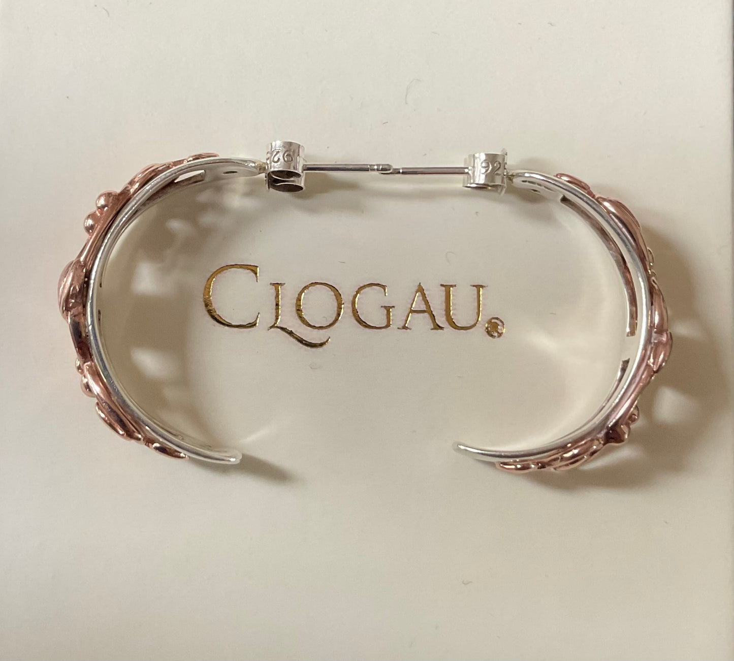 Clogau Tree of Life Half hoop large vintage earrings in silver and rose gold 1999 hallmark