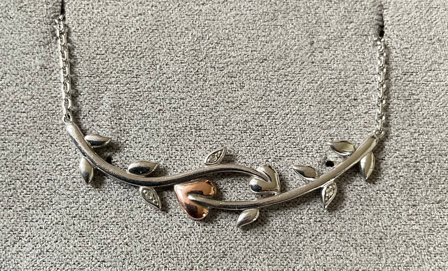 Clogau Tree of Life Vine white topaz necklet necklace silver and rose gold 18”