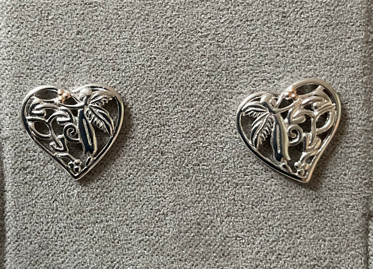 Clogau RARE Fairy Heart Tree of Life stud earrings in silver and rose gold