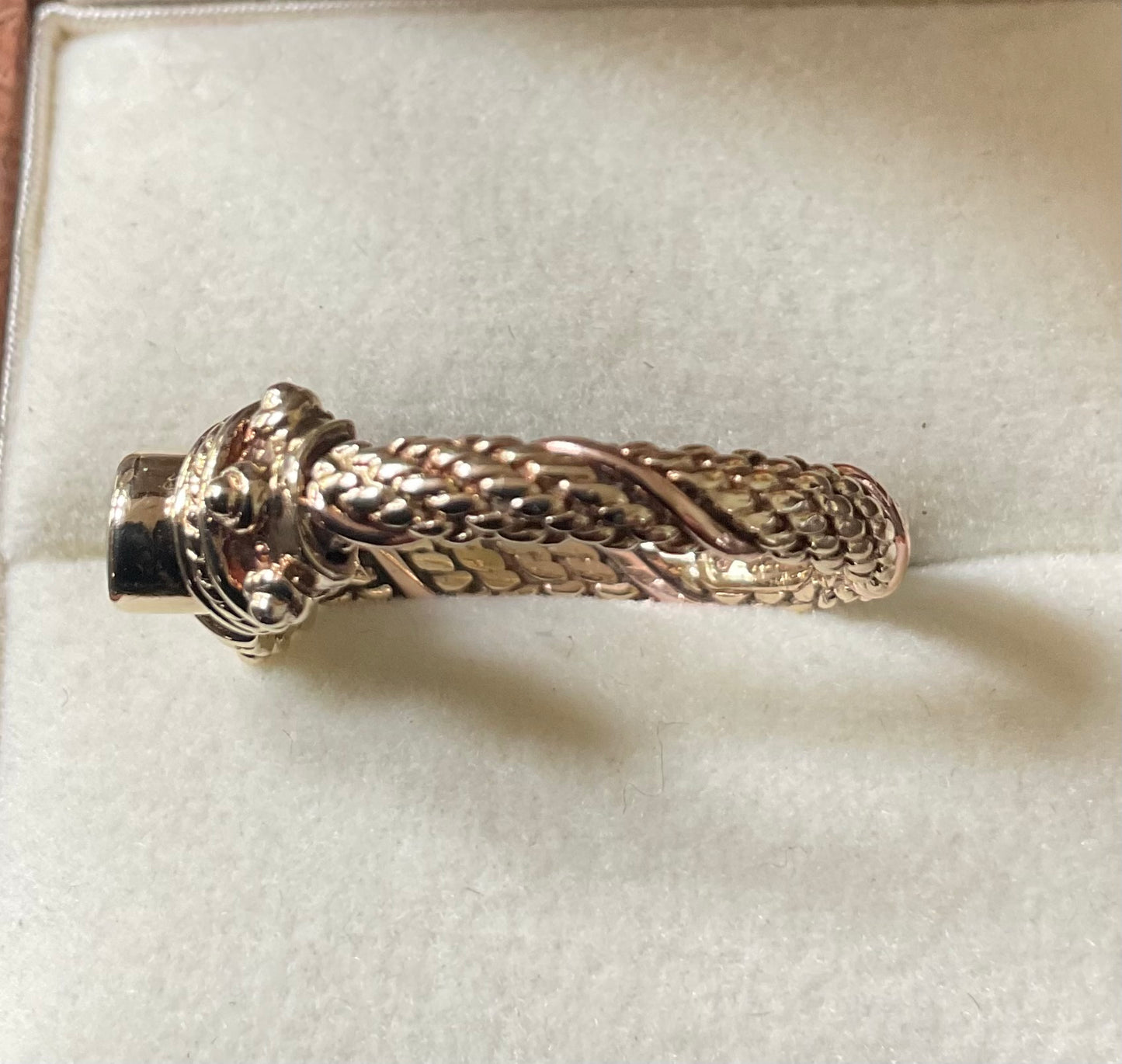 Clogau 9ct Rare Vintage Amethyst Cabochon Byzantine Weave ring size O 1995 yellow and rose gold