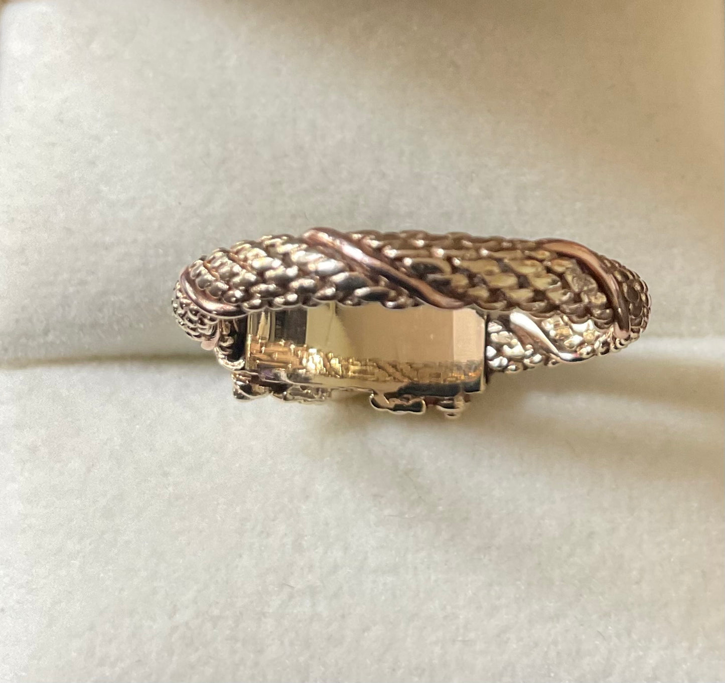 Clogau 9ct Rare Vintage Amethyst Cabochon Byzantine Weave ring size O 1995 yellow and rose gold