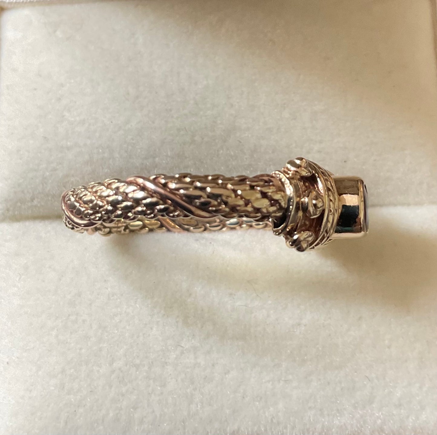 Clogau 9ct Rare Vintage Amethyst Cabochon Byzantine Weave ring size O 1995 yellow and rose gold