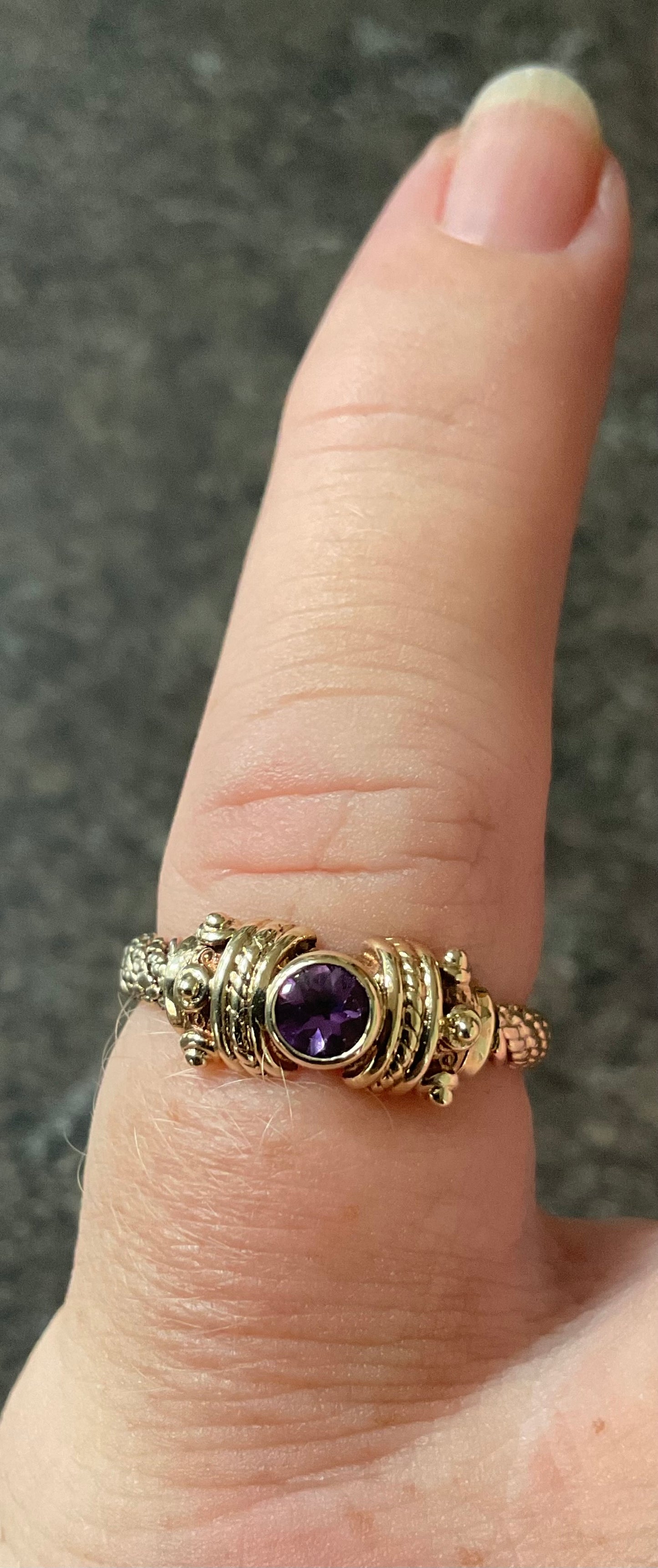 Clogau 9ct Rare Vintage Amethyst Cabochon Byzantine Weave ring size O 1995 yellow and rose gold
