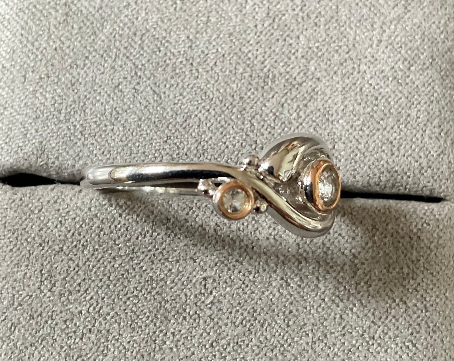 Clogau Pistyll Rhaeadr white topaz waterfall ring in silver and rose gold sizes Q and T available