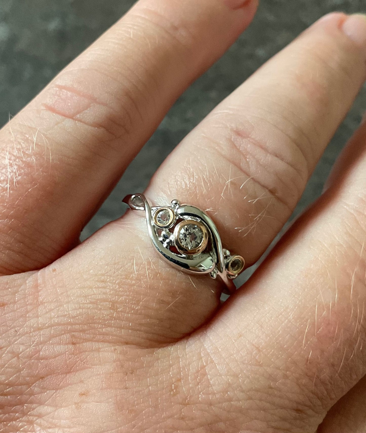 Clogau Pistyll Rhaeadr white topaz waterfall ring in silver and rose gold sizes Q and T available
