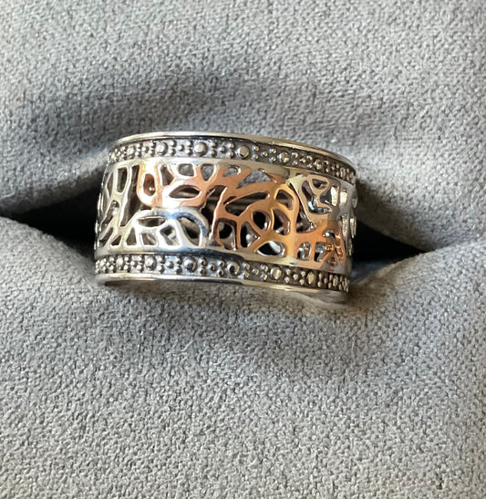 Clogau Royal Roses Wide Band ring size P silver and rose gold