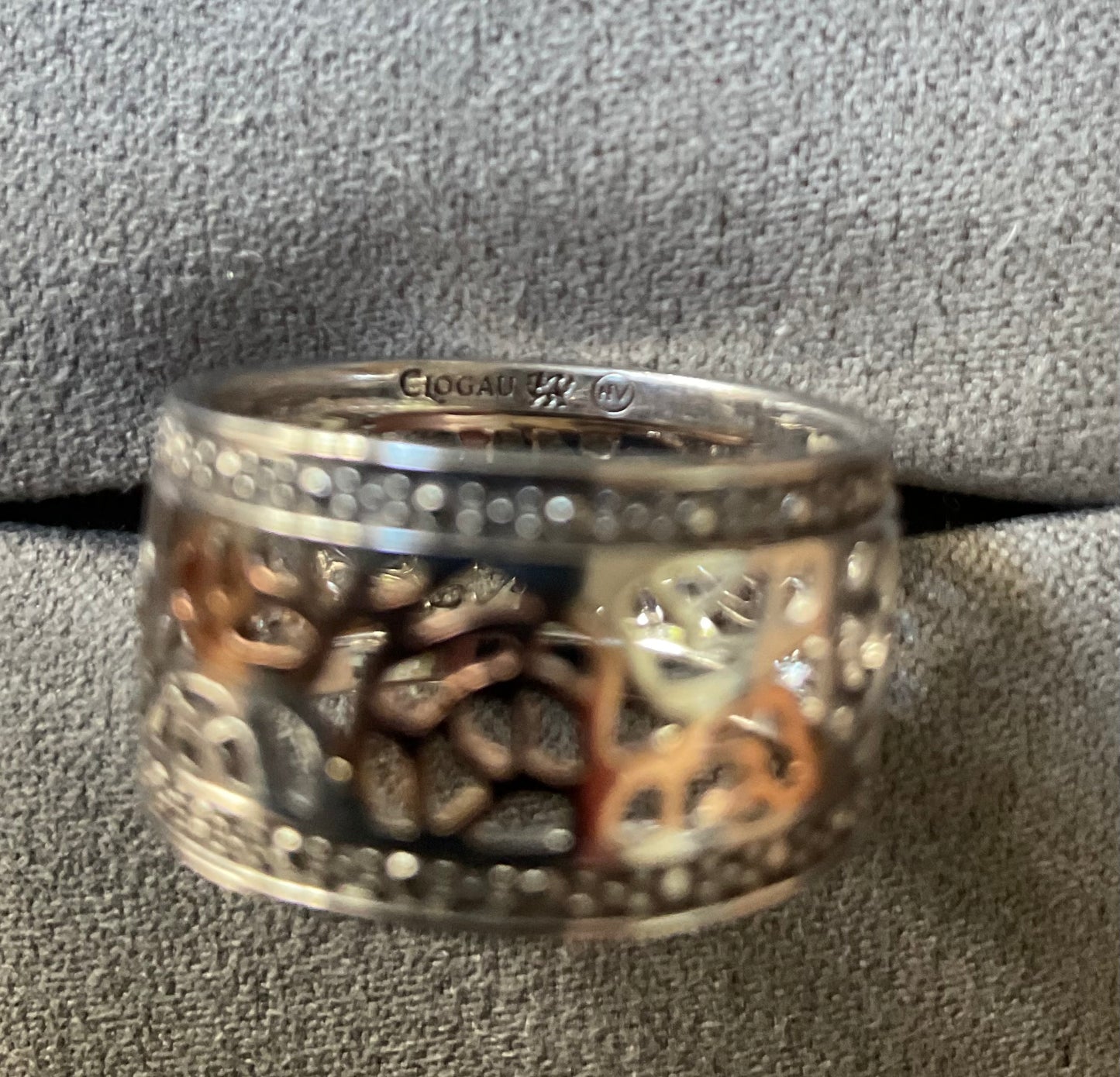 Clogau Royal Roses Wide Band ring size P silver and rose gold
