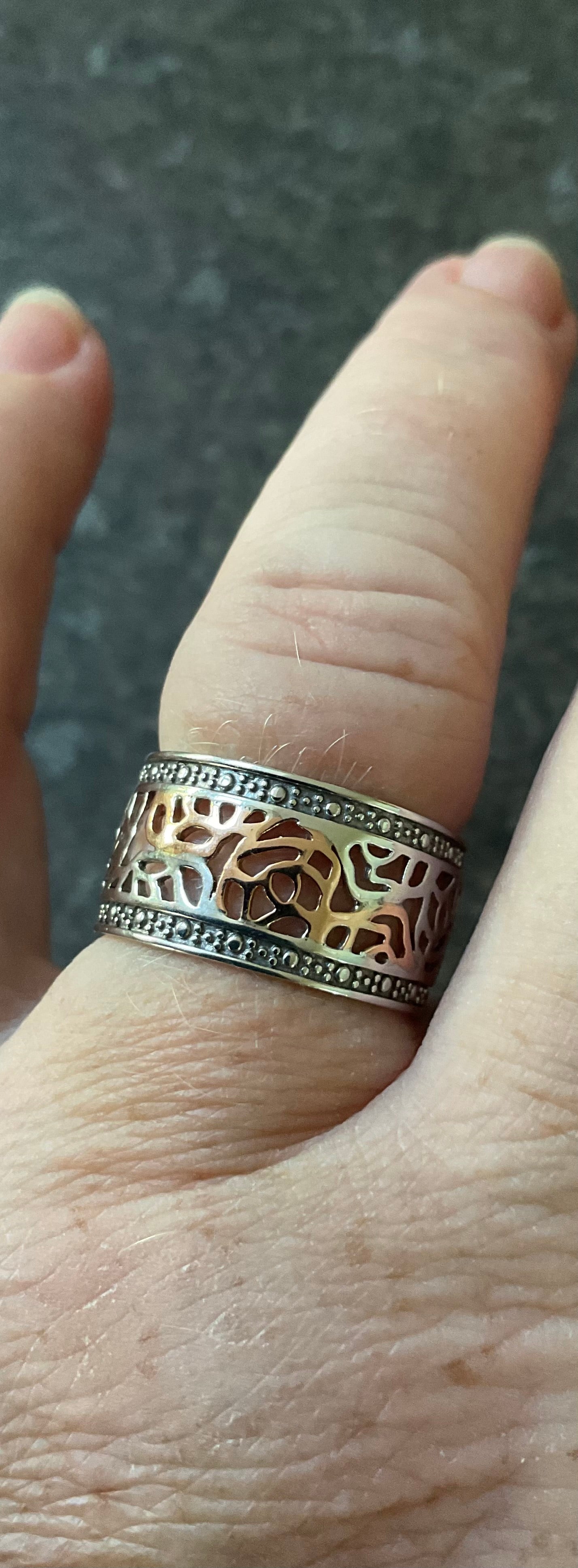 Clogau Royal Roses Wide Band ring size P silver and rose gold