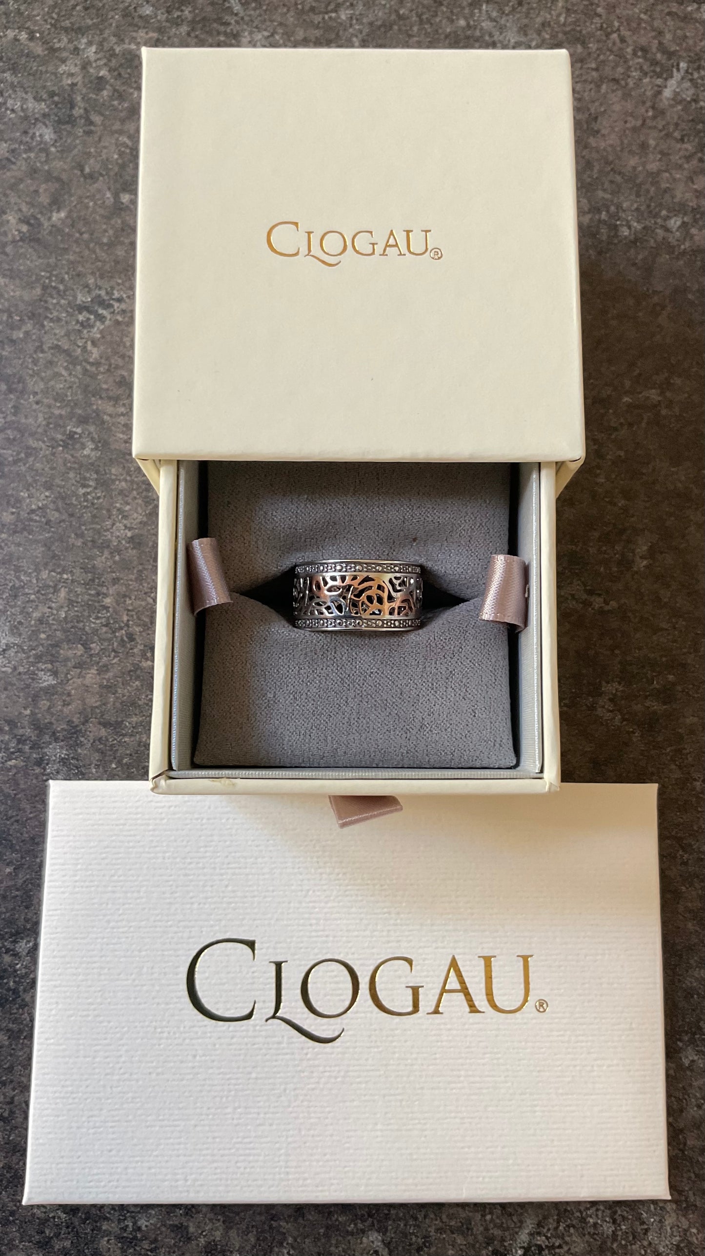 Clogau Royal Roses Wide Band ring size P silver and rose gold