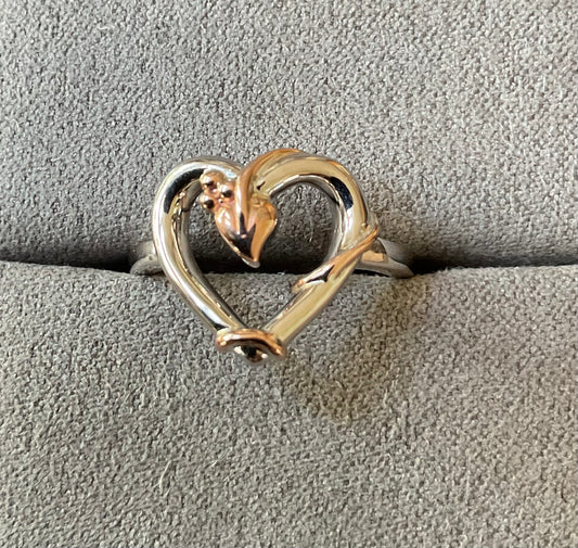 Clogau Tree of Life Vine Heart ring size P in silver and rose gold
