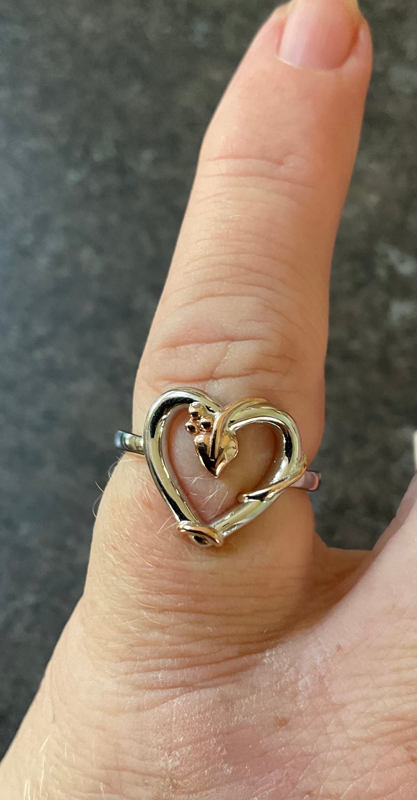 Clogau Tree of Life Vine Heart ring size P in silver and rose gold