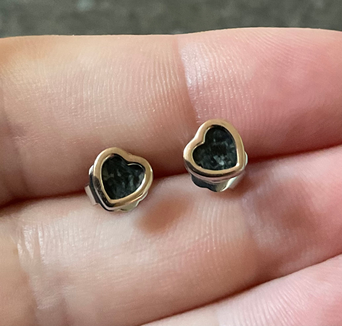Clogau Rare Heart of Wales Preseli Bluestone Heart stud earrings in silver and rose gold