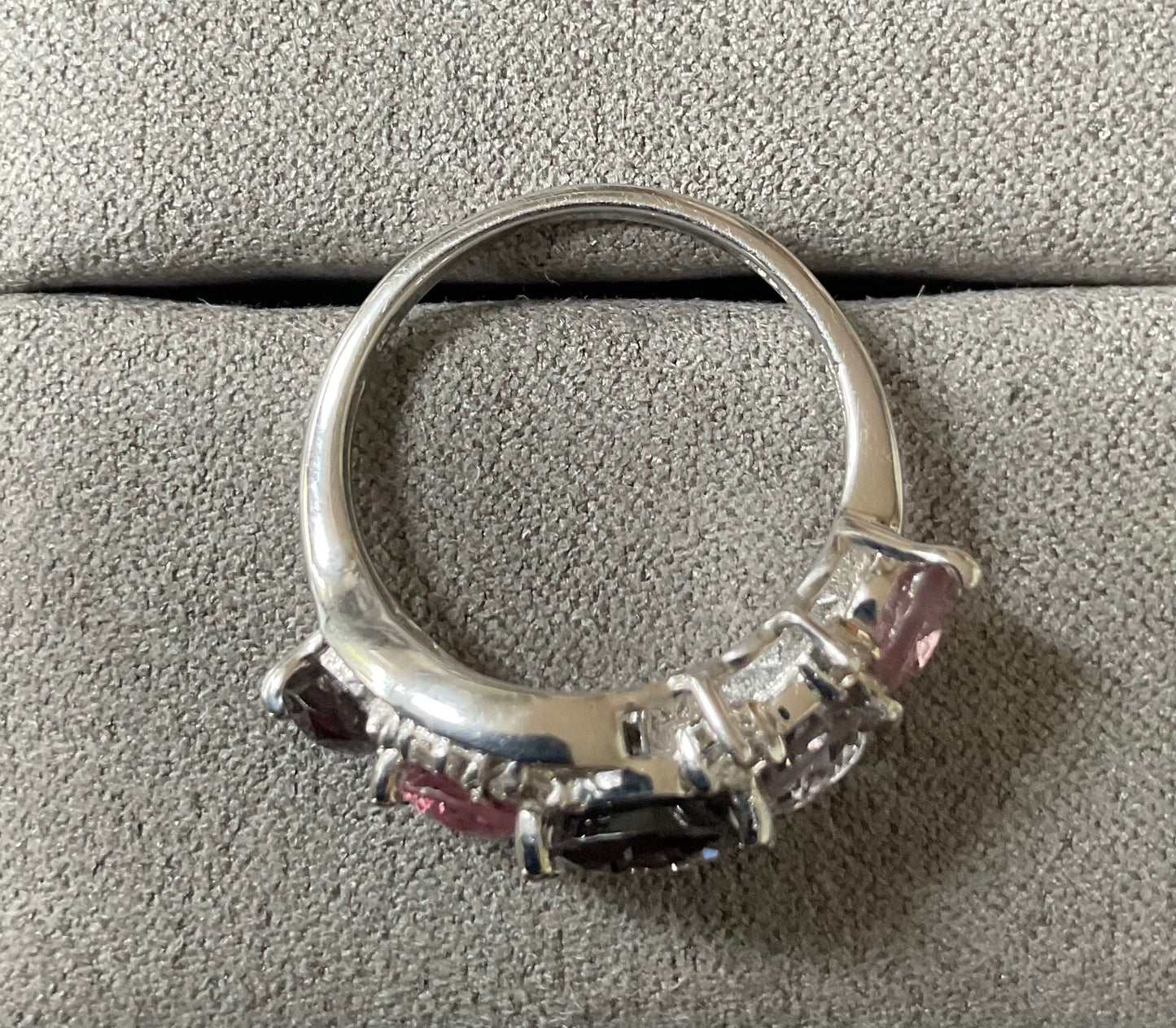 925 Multicolour Spinel 5 stone silver ring with clear stones size L1/2 TGGC