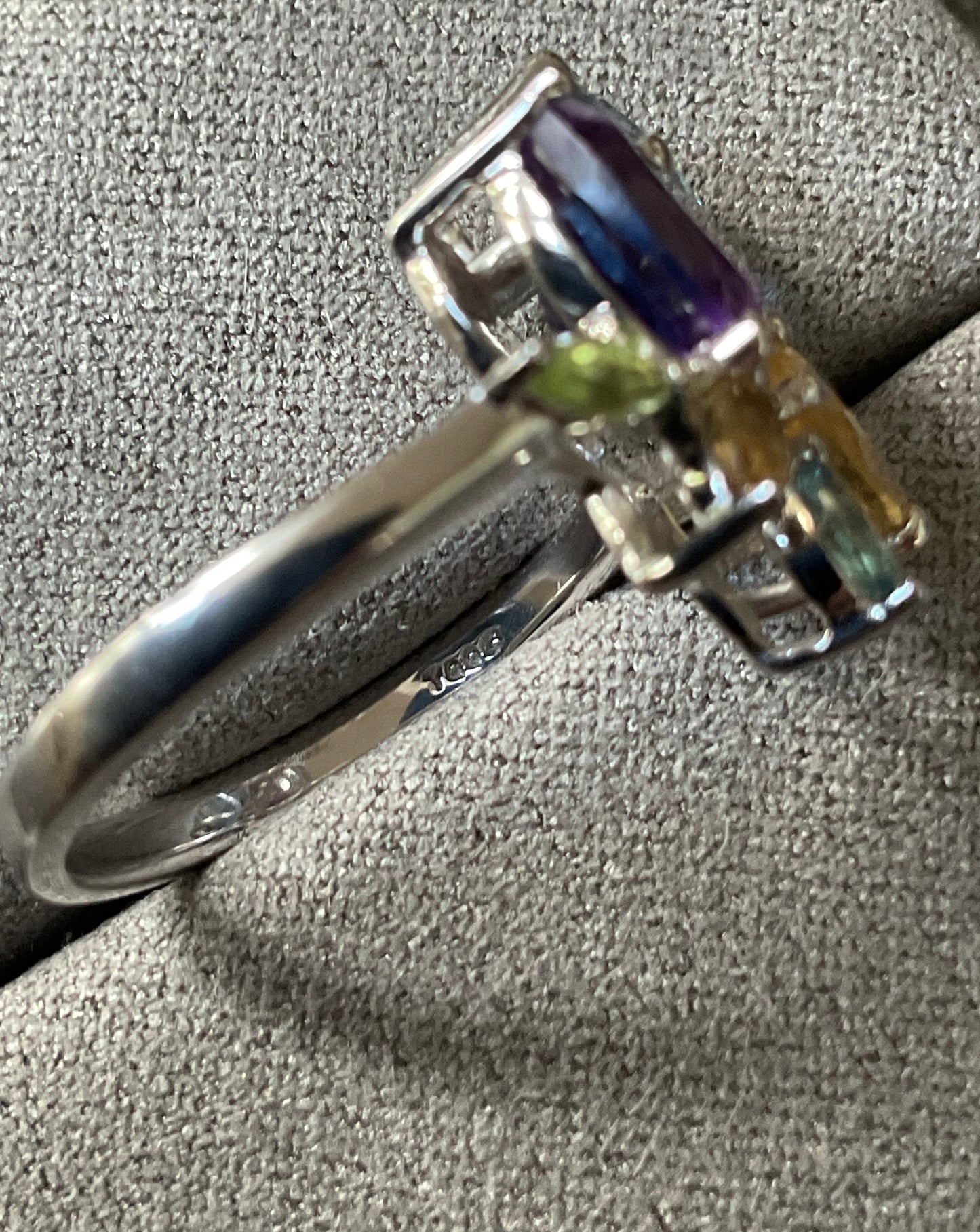 925 Multi gemstone Topaz Amethyst Citrine & Peridot oval pear & marquise cut sterling silver ring size L1/2 TGGC