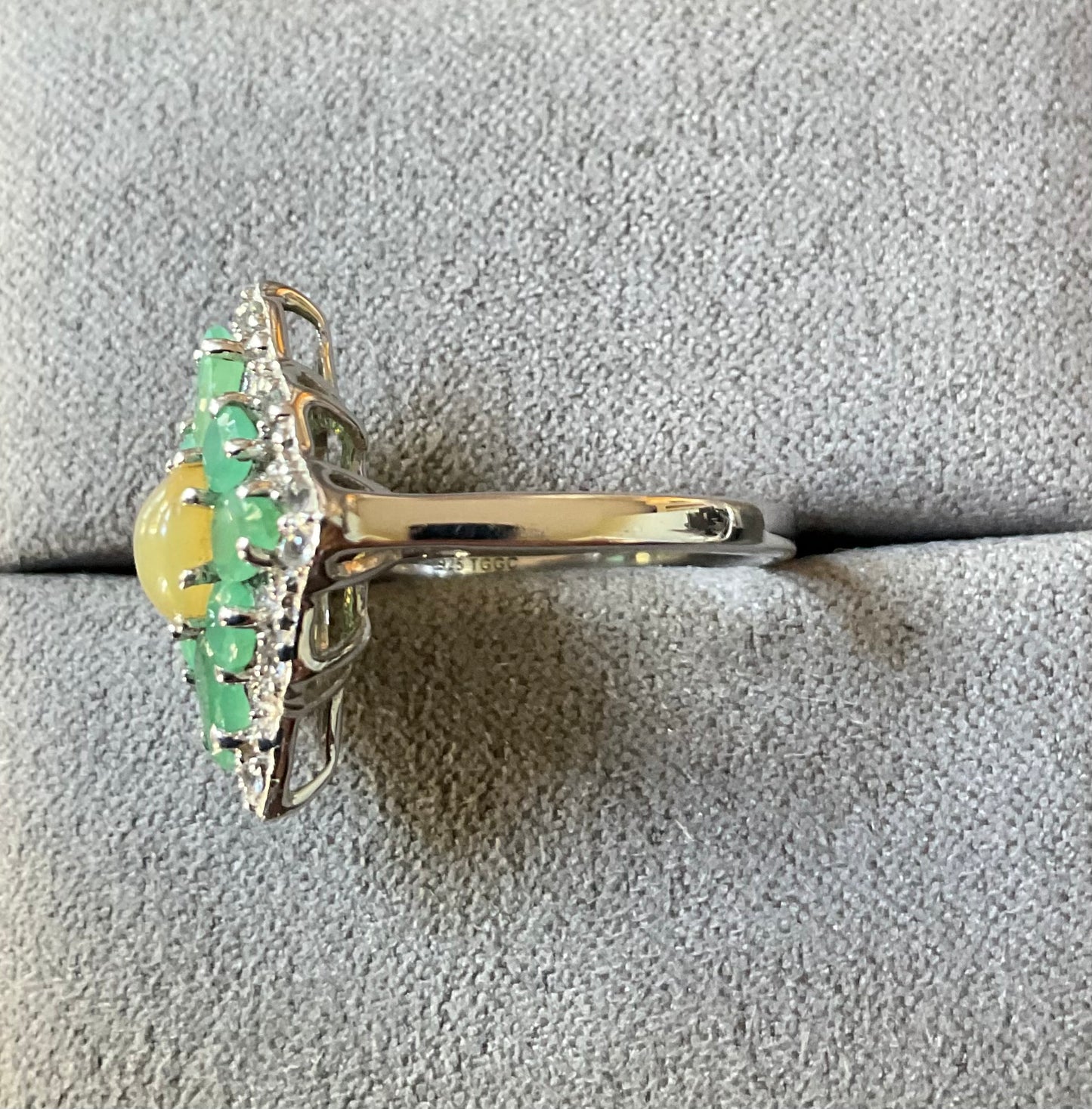925 Welo Opal Emerald & Zircon cluster halo sterling silver ring size L TGGC