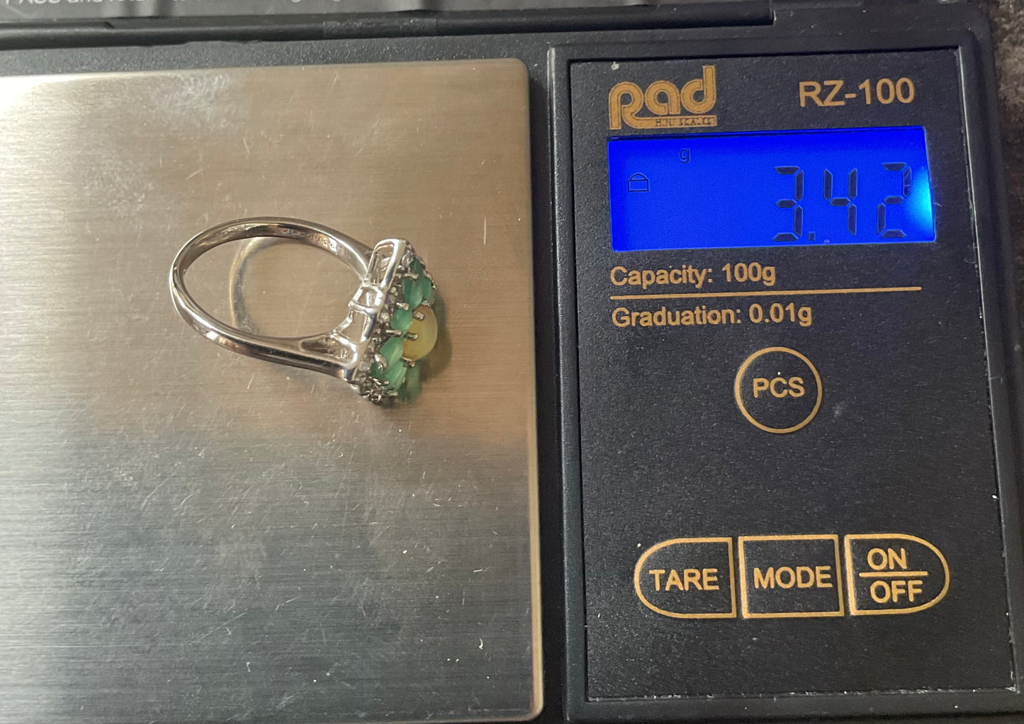 925 Welo Opal Emerald & Zircon cluster halo sterling silver ring size L TGGC