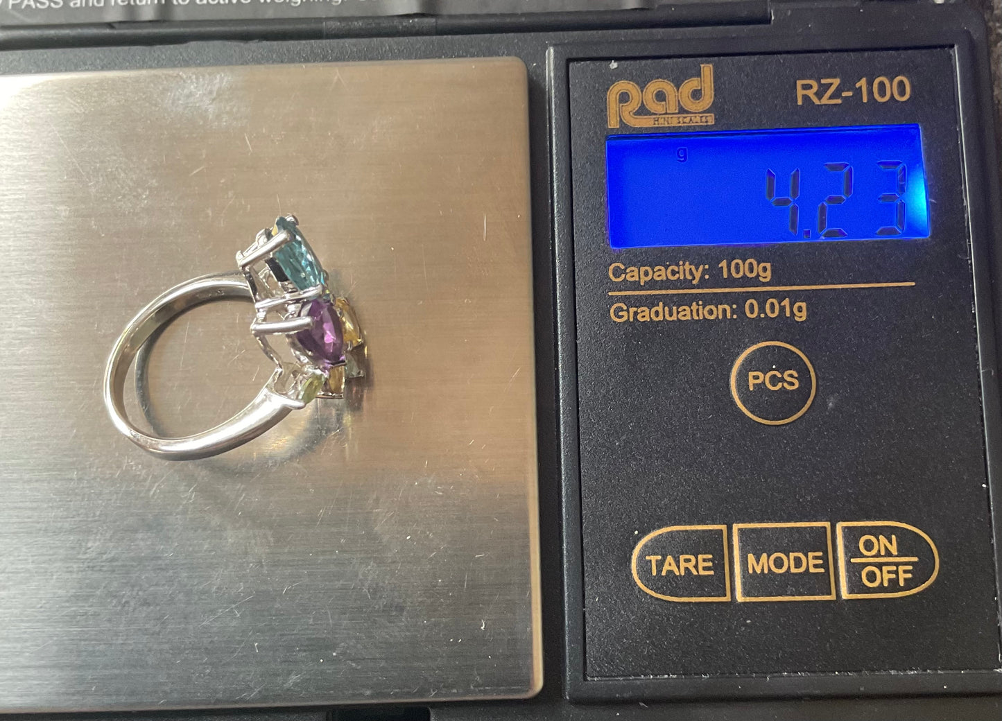 925 Multi gemstone Topaz Amethyst Citrine & Peridot oval pear & marquise cut sterling silver ring size L1/2 TGGC