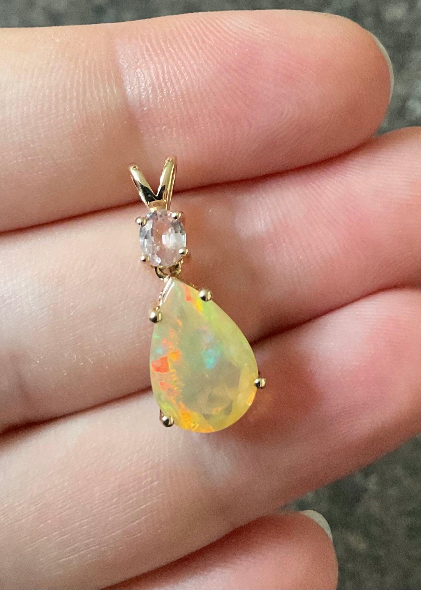 10K Ethiopian Welo Opal and Kunzite pendant (no chain) yellow gold TGGC