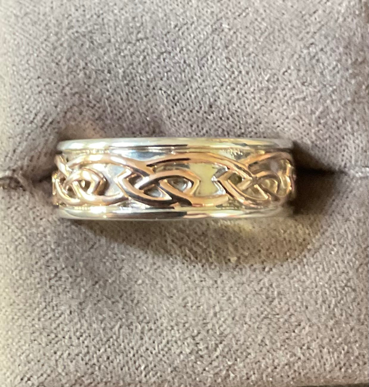 Royal Clogau Sterling Silver Annwyl 7mm Wide Channel Ring size V1/2 silver and rose gold RRP £350