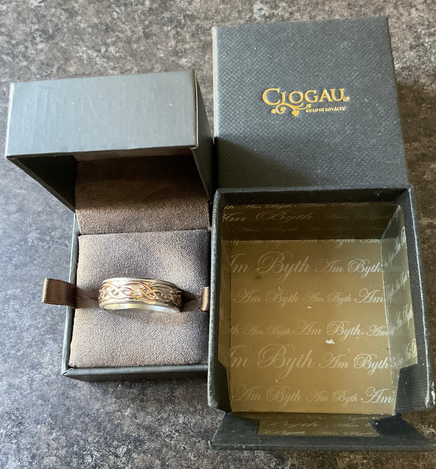 Royal Clogau Sterling Silver Annwyl 7mm Wide Channel Ring size V1/2 silver and rose gold RRP £350