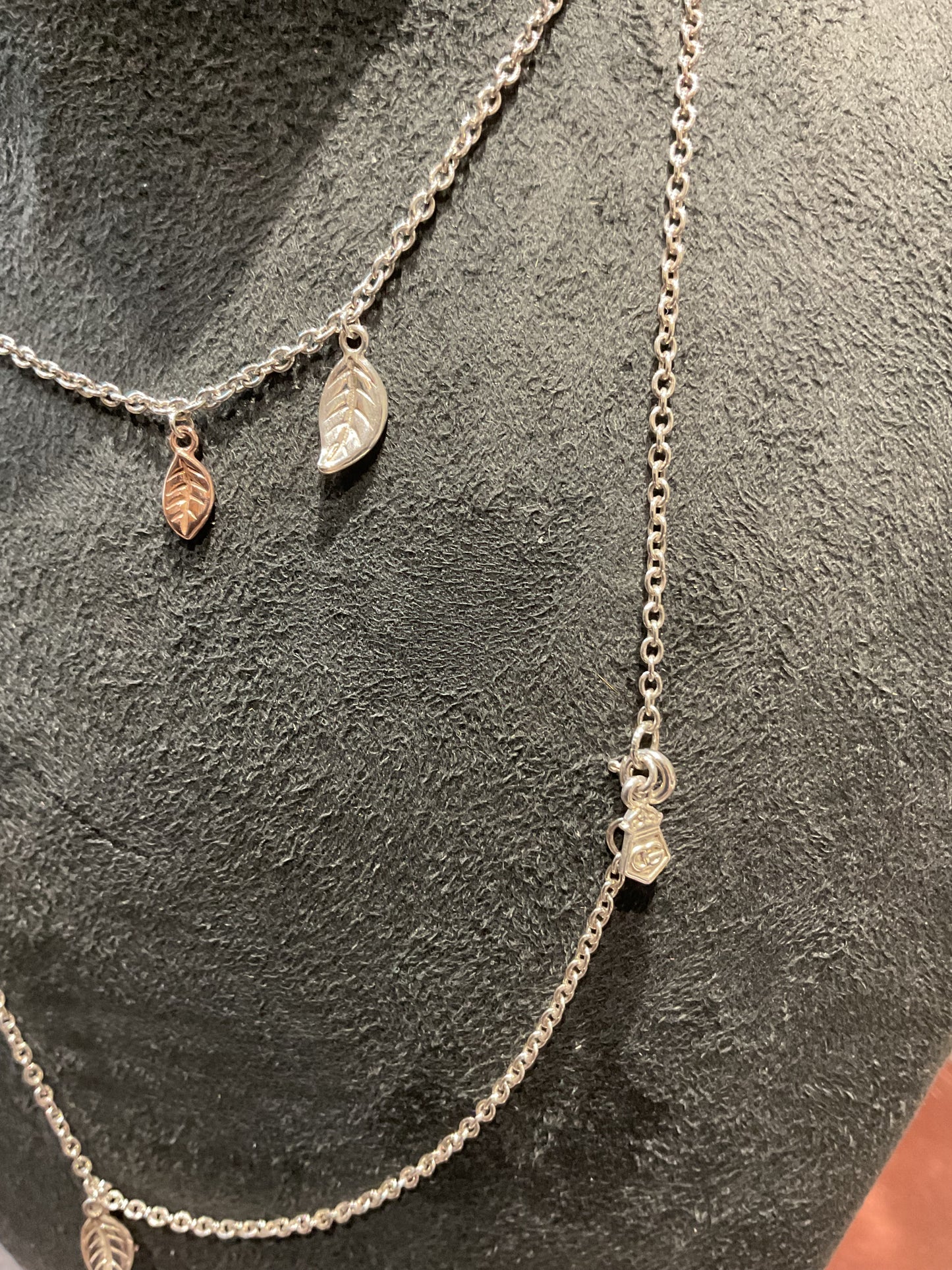 Clogau Rare Awelon 40” long leaves necklace in silver and rose gold 19.20g
