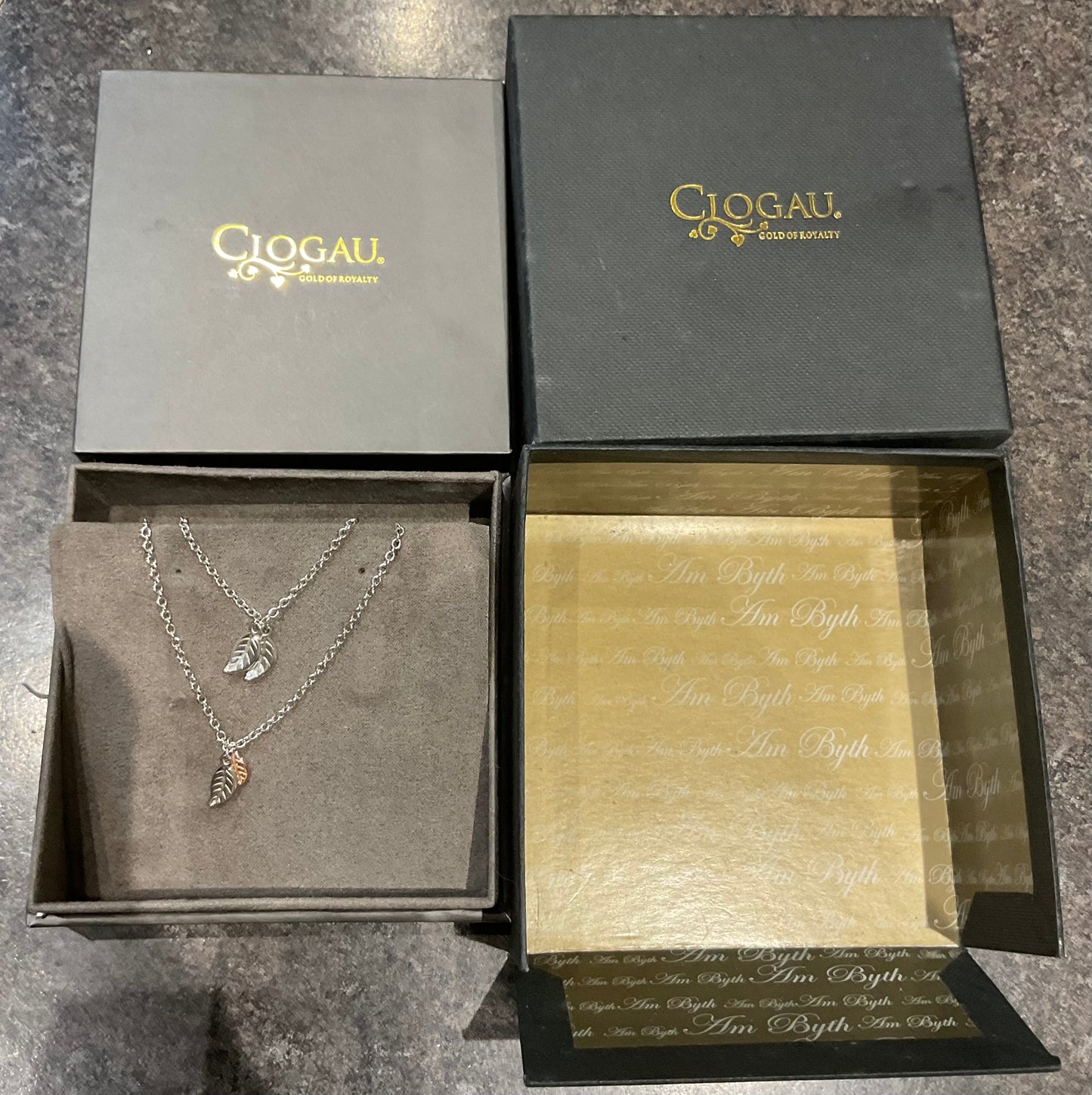 Clogau Rare Awelon 40” long leaves necklace in silver and rose gold 19.20g