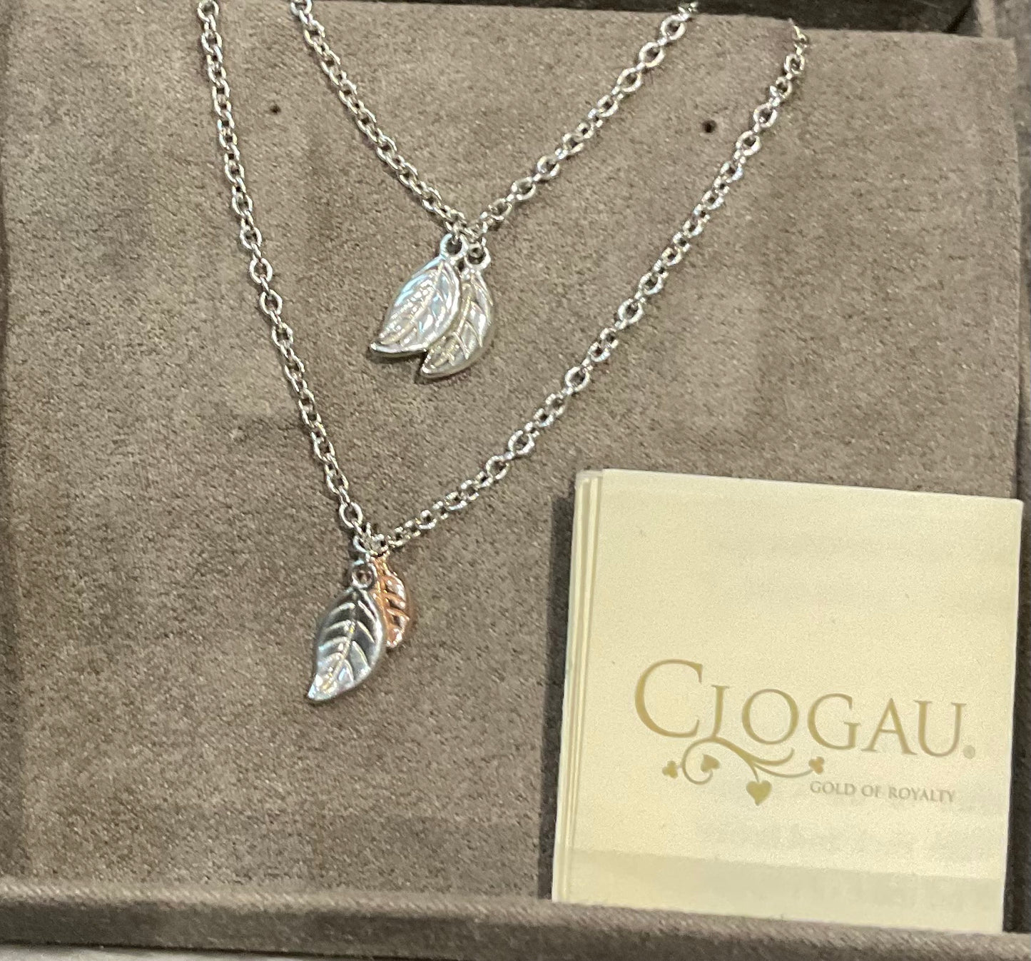 Clogau Rare Awelon 40” long leaves necklace in silver and rose gold 19.20g
