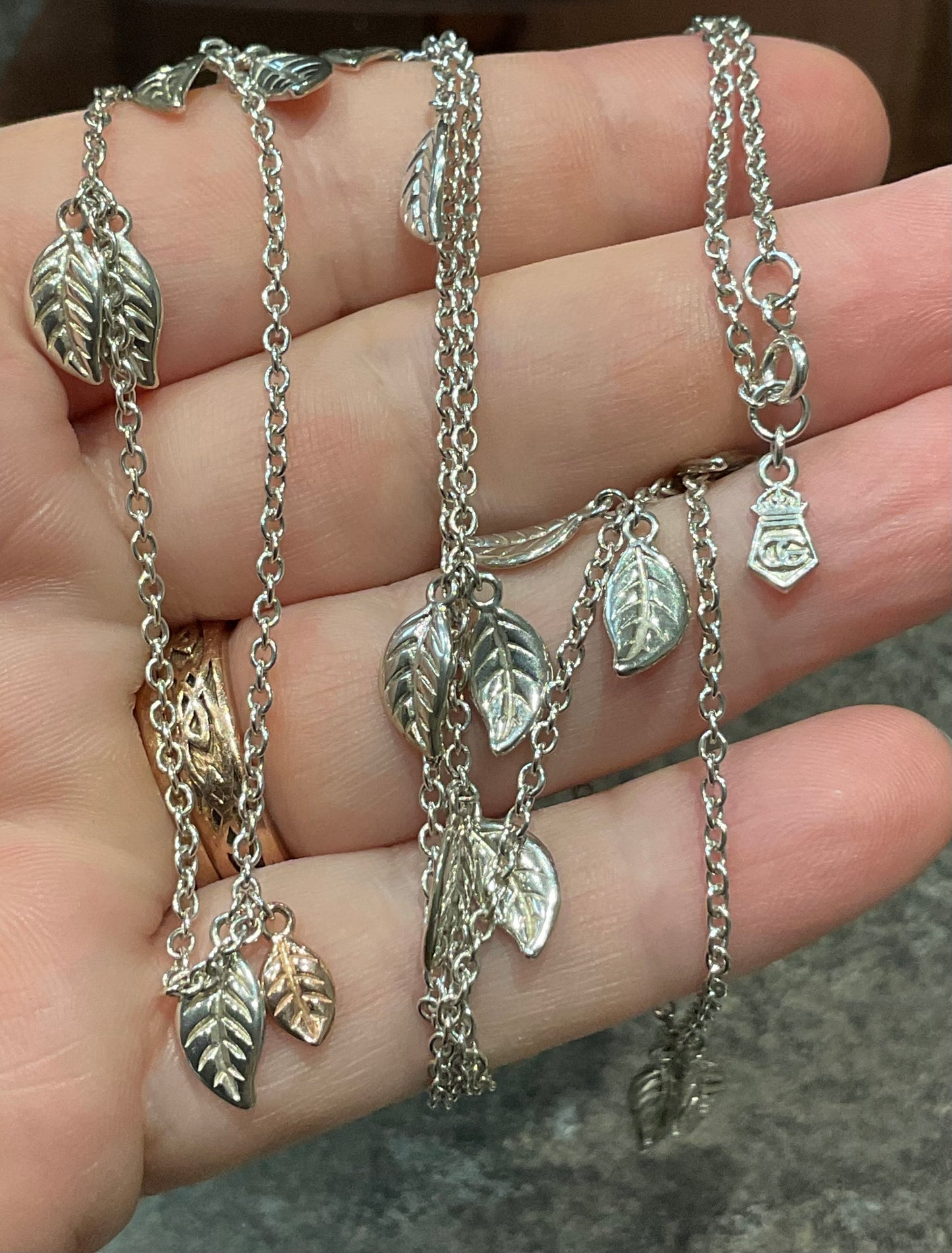 Clogau Rare Awelon 40” long leaves necklace in silver and rose gold 19.20g